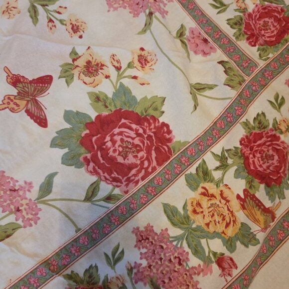 April Cornell Floral Cotton Oval Tablecloth Peony Butterflies Pink AS IS 78x78 - Picture 3 of 9